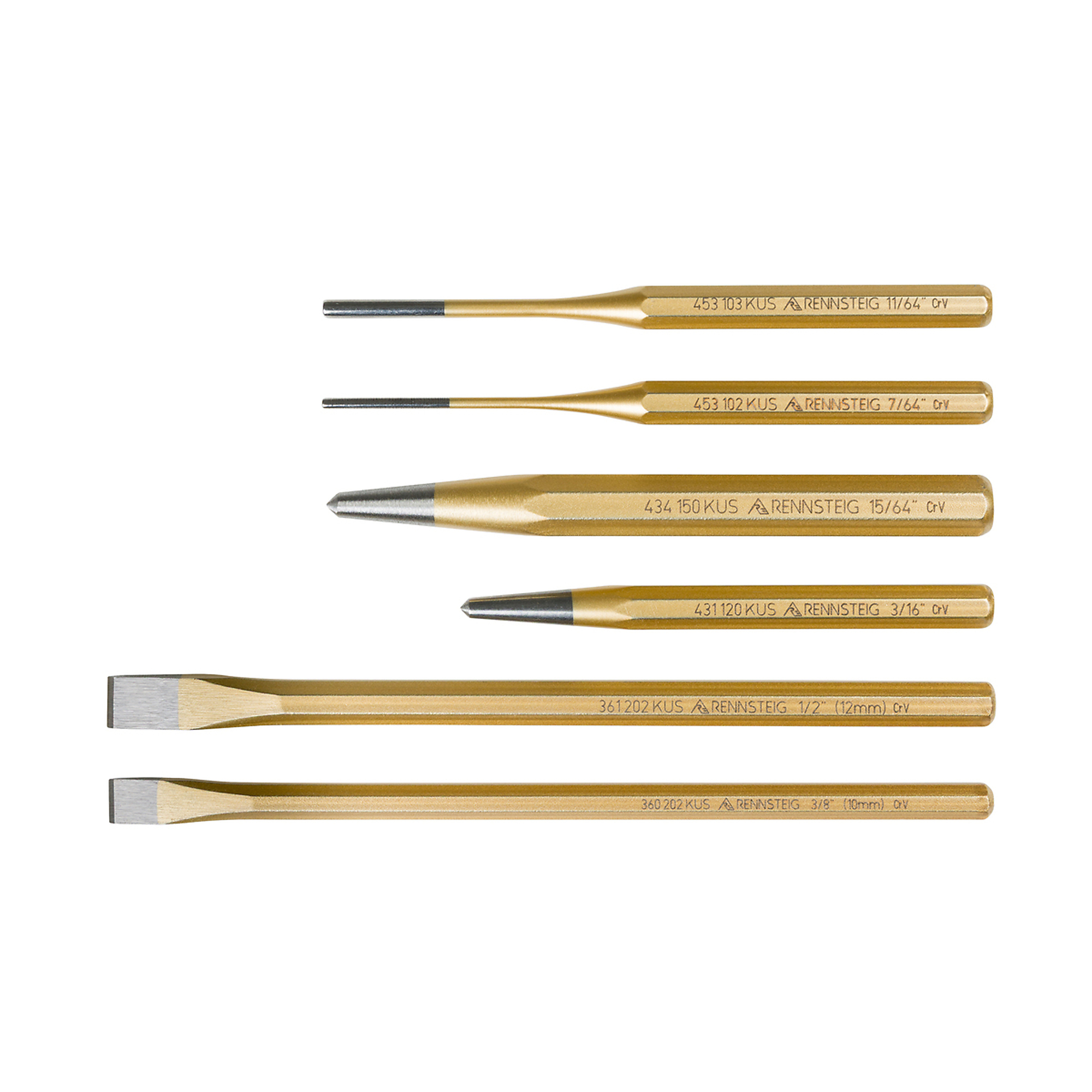 Knipex Rennsteig 6-Piece Punch and Chisel Set — 8in. Cold Chisels, Center Punches, Pin Punches, Model# 9R 400 006
